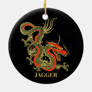 Red Guld Black Fantasy Chinese Dragon jul Julgransprydnad Keramik