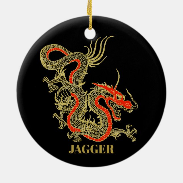 Red Guld Black Fantasy Chinese Dragon jul Julgransprydnad Keramik (Baksidan)