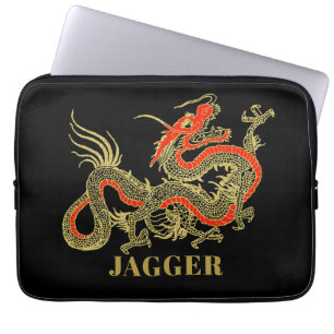 Red Guld Black Fantasy Chinese Dragon Laptop Fodral
