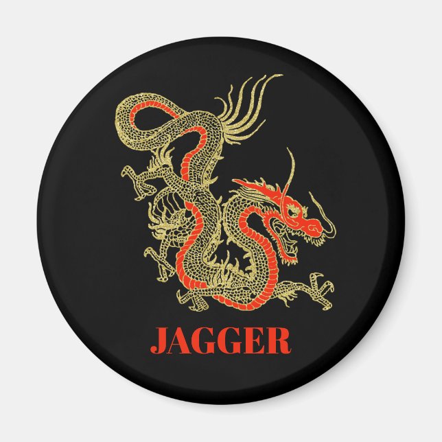 Red Guld Black Fantasy Chinese Dragon Magnet (Framsidan)