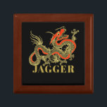 Red Guld Black Fantasy Chinese Dragon Monogram Minnesask<br><div class="desc">En skarp svart kinesisk drake som skisserats i guld dekorerar detta objekt. Röda accenter markerar drakens käke,  huvud och ryggrad. Ditt namn skrivs i fet guld nedan.</div>