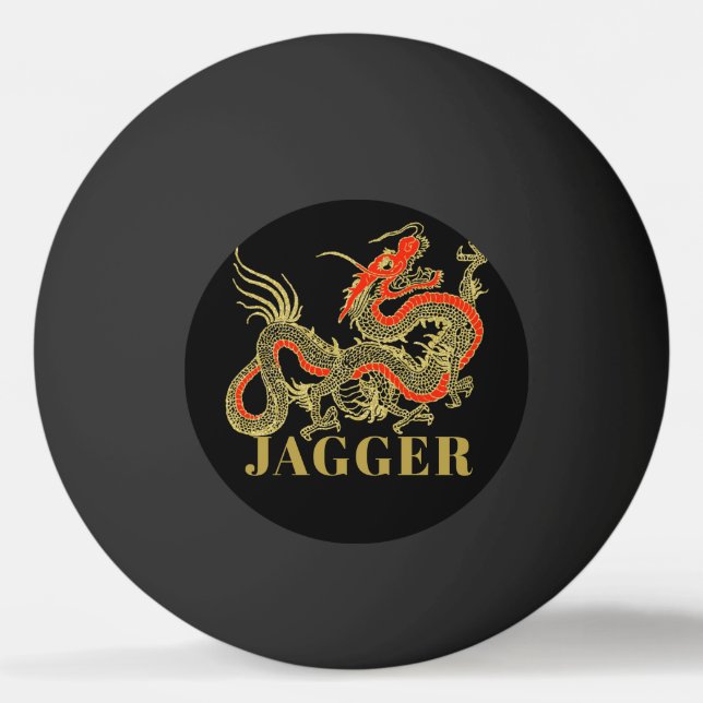 Red Guld Black Fantasy Chinese Dragon Monogram Pingisboll (Framsidan)