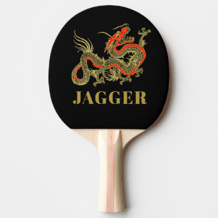 Red Guld Black Fantasy Chinese Dragon Monogram Pingisracket