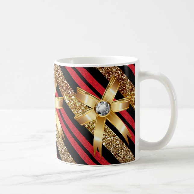 Red Guld & Black Faux Glitter Guld Diamond Bows Kaffemugg (Höger)