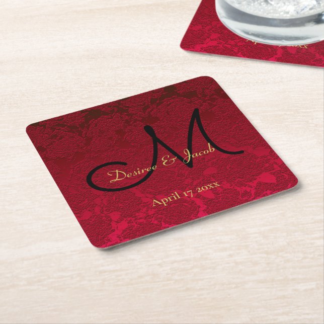 Red Guld Black jul Winter Wedand Monogram Underlägg Papper Kvadrat (Vinklad)