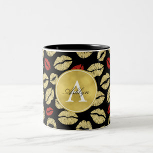 Red Guld Black Läppar Abstrakt Monogram Två-Tonad Mugg