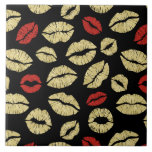 Red Guld Black Läppar Kiss Kakelplatta<br><div class="desc">Red Guld Black Läppar Kisses</div>