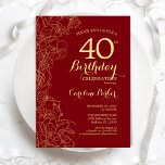 Red Guld Blommigt 40:e födelsedag Party Inbjudningar<br><div class="desc">Röda Guld-Blommigtens 40:e födelsedagsinbjudan. Minimalistisk modern design med botaniska konturaccenter för teckning,  faux guld-folie och typografi-skript. Enkel inbjudan-kortsperfekt för trendig för en snyggt kvinna på dagen firande. Kan anpassas till vilken ålder som helst. Skrivna Zazzle-inbjudningar eller digital utskrivbar mall för omedelbar nedladdning.</div>