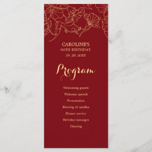 Red Guld Blommigt Birthday Program