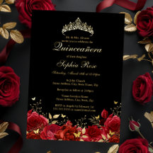 Red Guld Blommigt Butterfly Tiara Quinceanera