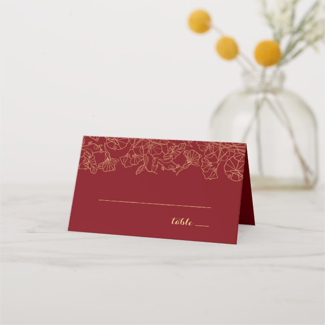 Red Guld Blommigt Födelsedagsfest Placeringskort (Framsida)