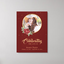 Red Guld Blommigt Funeral Welcome Sign Canvastryck