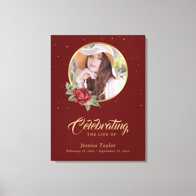 Red Guld Blommigt Funeral Welcome Sign Canvastryck (Framsida)