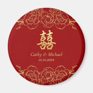Red guld blommigt gräns chinese bröllop dubbla xi magnet