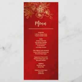 Red Guld Blommigt Line Art Kinesiska Bröllop Meny