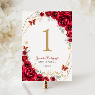 Red Guld Blommigt Quinceanera Bordsnummer
