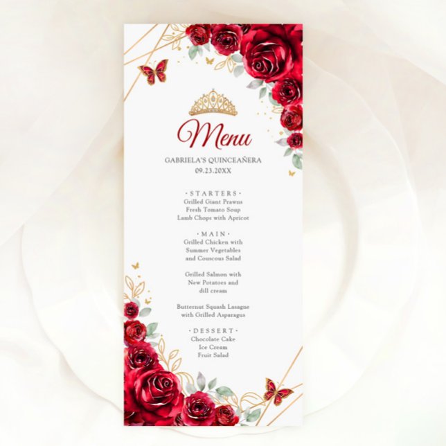 Red Guld Blommigt Quinceanera Meny (Skapare uppladdad)