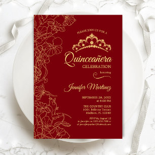 Red Guld Blommigt Quinceanera Party Inbjudningar