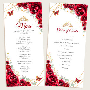 Red Guld Blommigt Quinceanera Program Menu