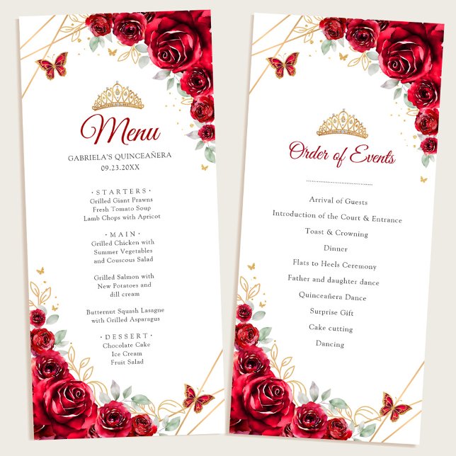 Red Guld Blommigt Quinceanera Program Menu (Skapare uppladdad)