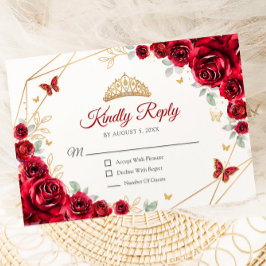 Red Guld Blommigt Quinceanera Reply OSA Kort