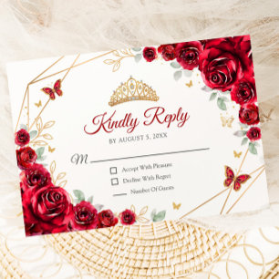 Red Guld Blommigt Quinceanera Reply OSA Kort