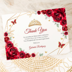 Red Guld Blommigt Quinceanera Tack Kort
