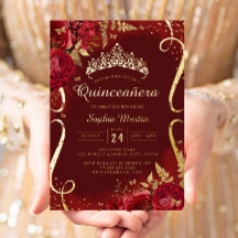 Red Guld Blommigt Rulla Quinceanera