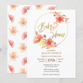 Red Guld Blommigt Watercolor Baby Shower Inbjudningar