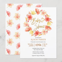 Red Guld Blommigt Watercolor Baby Shower