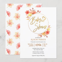 Red Guld Blommigt Watercolor Baby Shower