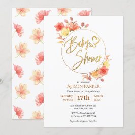 Red Guld Blommigt Watercolor Baby Shower Inbjudningar