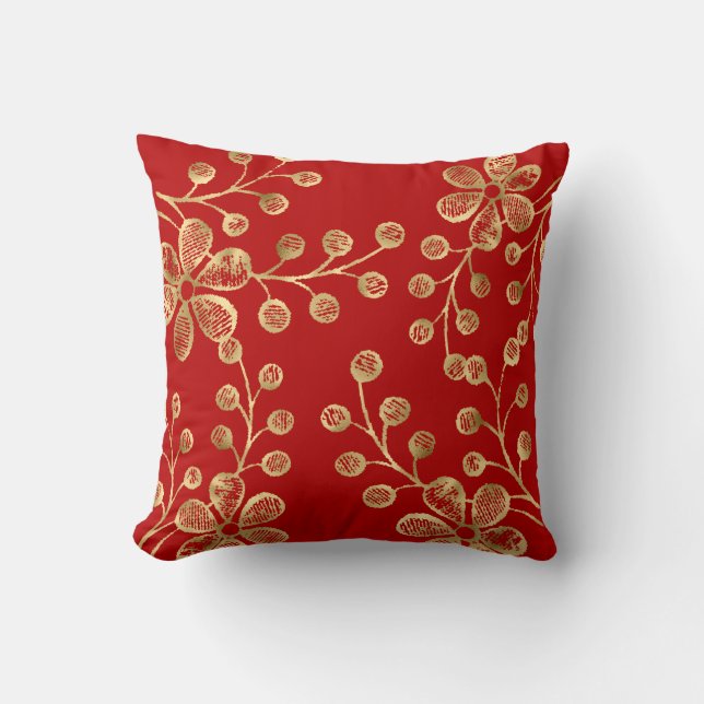 RED & GULD BOTANICAL DUBBLA SIDED Cushion Kudde (Framsida)