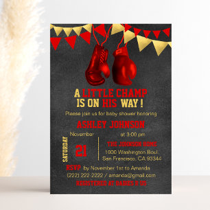 Red Guld Boy Boxe Boxing Baby Shower-inbjudningar Inbjudningar