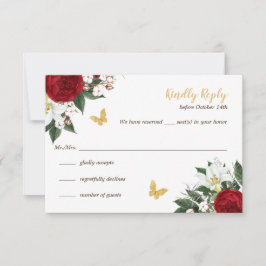 Red Guld Butterflies Quinceañera OSA kort