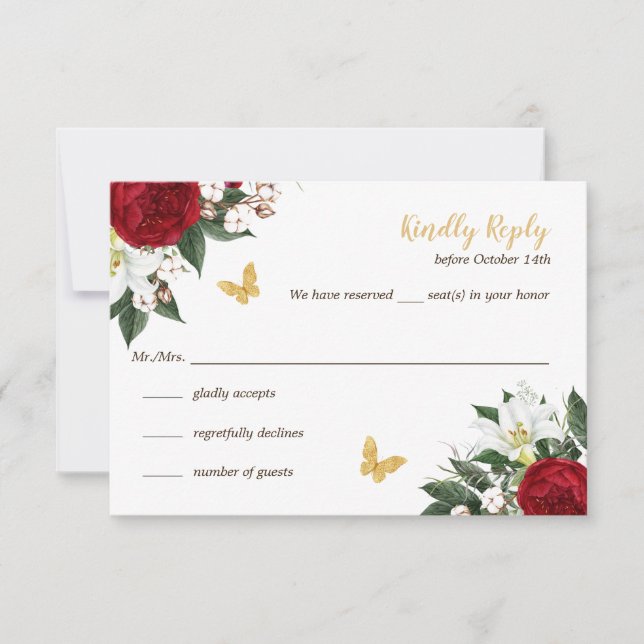 Red Guld Butterflies Quinceañera OSA kort (Framsida)