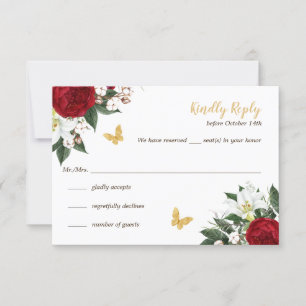 Red Guld Butterflies Quinceañera OSA kort