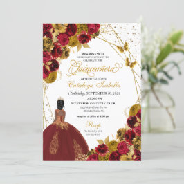 Red Guld Butterfly Princess Quinceanera Inbjudningar