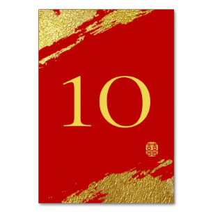 Red guld calligraphy-penseldrag chinese bröllop bordsnummer