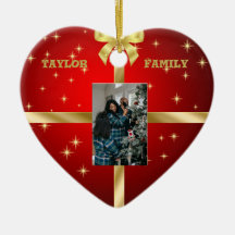 Red & Guld Ceramic Heart Photo Ornament