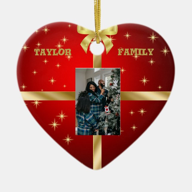 Red & Guld Ceramic Heart Photo Ornament (Framsidan)