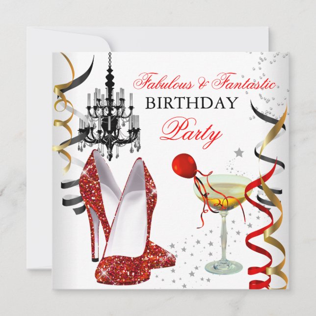 RED Guld Chandelier White Champagne Party 2 Inbjudningar (Framsida)