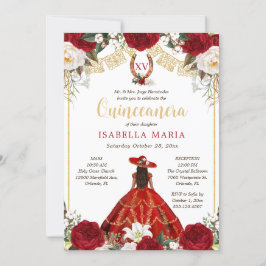 Red & Guld Charra med Photo Mexican Quinceañera Inbjudningar