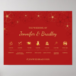 Red Guld Cherry Blommar Bröllop tidslinjesignatur Poster