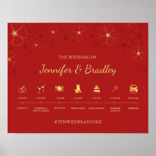 Red Guld Cherry Blommar Bröllop tidslinjesignatur Poster