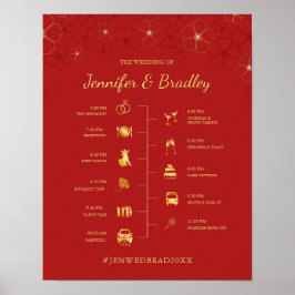 Red Guld Cherry Blommar Bröllop tidslinjesignatur Poster