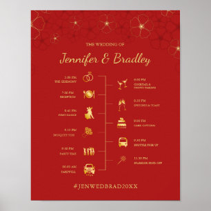 Red Guld Cherry Blommar Bröllop tidslinjesignatur Poster