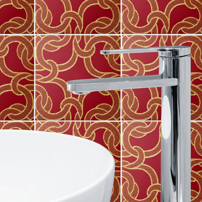 Red & Guld Chic Celtic Knot Seamless Mönster Tile Kakelplatta (Skapare uppladdad)
