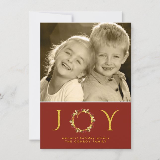 Red Guld Chic jul Joy Blommigt Utandningsfoto Joy  Julkort (Framsida)