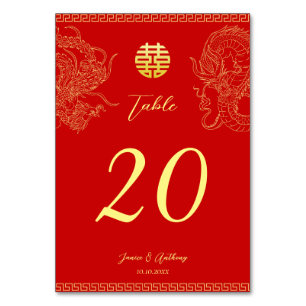 Red guld Chinese bröllop draon phoenix Bordsnummer